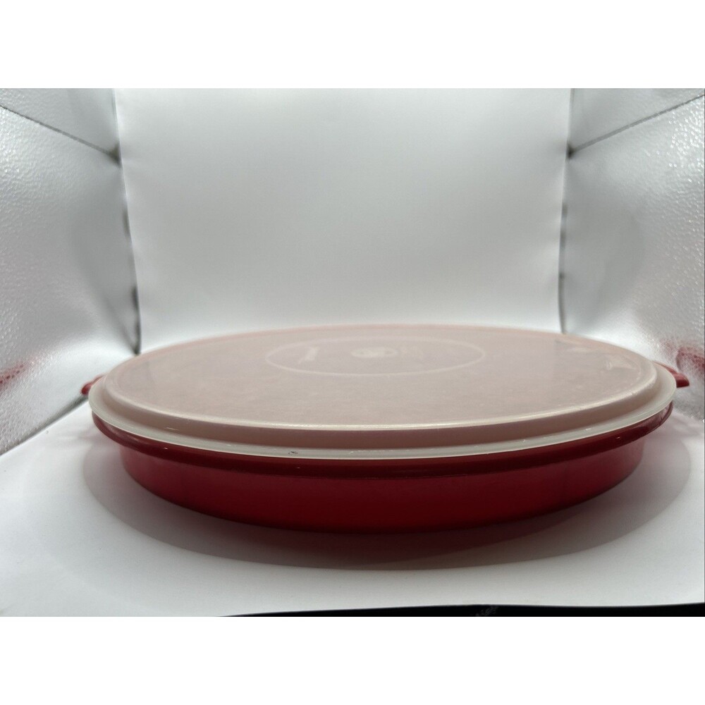 Vintage Tupperware Divided Vegetable Tray Red Round With Lid